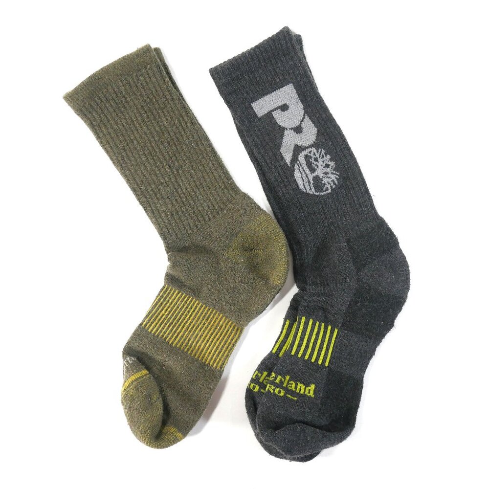 Sz L 9-12 Timberland PRO Men's Crew Socks 2 Pair NEW Black Gray Safety Footwear